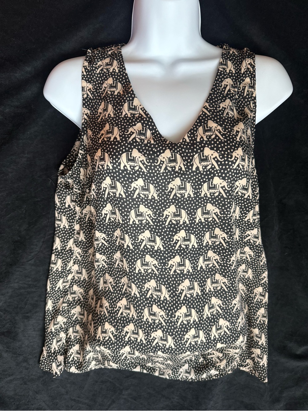 41 Hawthorn Black Tank with Cream Elephant Print